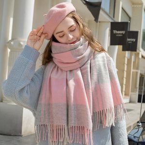 Scarves Winter Plaid Wool Scarf Neck Warmer Women Thicken Cashmere Shawl Wraps Pink Tassel Echarpe For Ladies Warm Foulard Femme