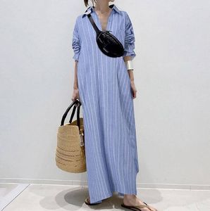 カジュアルドレス春秋の長袖の女性ドレスストリップシャツベスティド女性服ゆるい足首の長さ