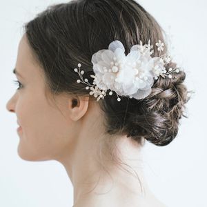 Qt-0005 Gelin Düğün Müdürleri Bej Peri Çiçek Parçası Alaşım Handwoven Saç Klip Saç Aksesuarları Nedime Kız Aksesuarları