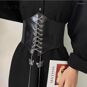 Belts Women Elastic Wide Waistband PU Leather Slimming Body Corset Heart Butterfly Pendant Charm Dress Shirt Jeans Accessories