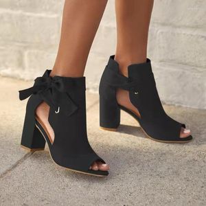 Dress Shoes 2023 Fashion Temperament Lace-up Open Toe Peep Toe-Shaped Chunky Heel Suede High Sandals