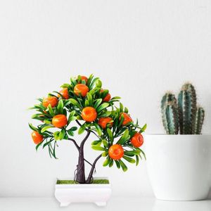 Flores decorativas plástico plástico laranjeira laranja bensai falsa planta falsa em vaso de flores em casa decoração de jardim de escritório