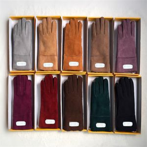 High Quality Women Sheepskin Brand Designer Fur Leather Five Fingers Gloves Solid Color Winter Outdoor Windproof Gloves300T