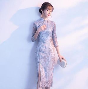 Etnisk kläder sommar retro broderi väska höft cheongsam klänning kinesisk klassisk stand collar stor storlek kvinnor elegant