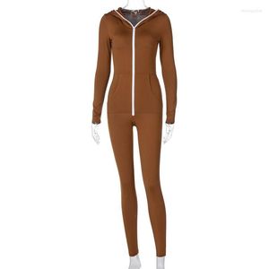 Gym Kleidung Chic Zipper Mit Kapuze Sport Fitness Overall Frauen Sportswear Enge Sexy Lange ärmeln Hüfte-hebe Hosen Laufen yoga Anzug