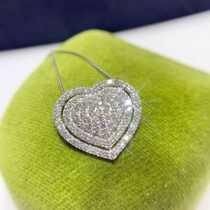 2023 Ciondolo cuore fatto a mano gioielli di lusso scintillanti argento sterling 925 pavimenta zaffiro bianco diamante cz pietre preziose collana donna clavicola per regalo amante