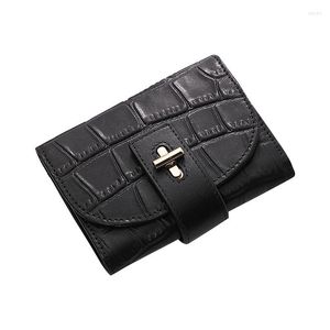 Cüzdan moda timsahı kısa kadın gerçek deri çanta yumuşak buzağı derisi faturalar için bayanlar için turnlock zarf cüzdan kart çantaları