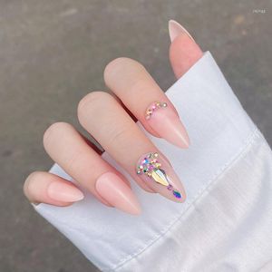 Falska naglar 24 st köttrosa Fake Fake Nail Patch limtyp Rotestones Inlagd borttagbar lång stycke Fashion Manicure STTX889