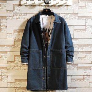 Men's Jackets Men's Mid Length Denim Jacket 2023 Spring And Autumn Style Lapel Trench Coat Fashion Black Regular Fit