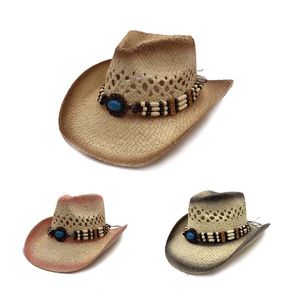 % 100 doğal saman kovboy şapkası Kadın erkekler el yapımı örgü kovboy şapkaları bayan tassel için batı sombrero hombre cankurtaran şapkalar