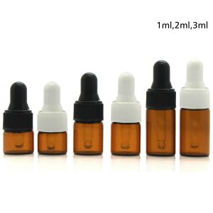 1000 Stück 1 ml 2 ml 3 ml Braunglas-Tropfflaschen für ätherische Öle, kleine Parfümfläschchen, Probenahme-Aufbewahrungsflasche