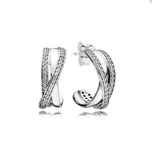 Pandora için Köpük Çizgi Kanca Saplama Küpe 925 STERLING Gümüş Düğün Partisi Takı Tasarımcı Küpe Kadınlar için Hediye Hediye Orijinal Kutu ile Lüks Küpe
