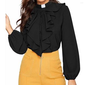 Women's Blouses Ladies Clergy Shirt Tab Collar Ruffles Jabot Blouse