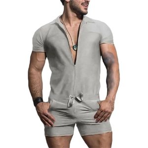 Mens Tracksuits Solid Sexy Zipper Jumpsuits Men Short Sleeve Casual Streetwearlapel Clothing Fashion Slim Shorts S5XL 230512