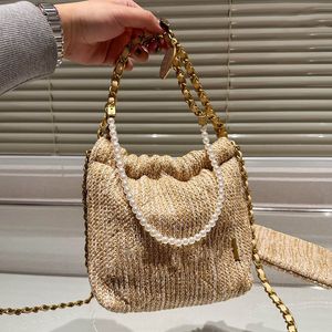 Moeda de ouro pérola portátil feminina mini bolsa transversal tecido de palha acolchoado com bolsa de moedas bolsa de ombro vintage carteira designer encadernação bolsa de mão de luxo bolsa de embreagem pochette