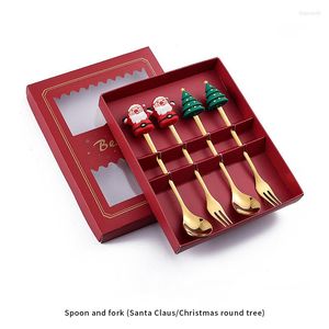 Servis uppsättningar Cathylin Christmas Gift Set Gold Plated Flatware Metal 410 Rostfritt stål Kaffedessert Spoon Fruit Fork Cutlery in Box