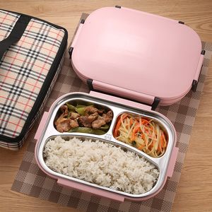 Bento Boxes 304 Rostfritt stål Thermos Lunch Box For Kids Grey Bag Set Bento Box Läcksäker japansk stil Food Container Thermal Lunchbox 230515