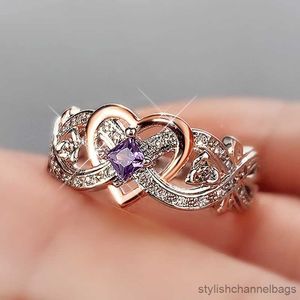 Bandringar Creative Women's Heart Rings med romantisk roseblomma Design Bröllopsengagemang Kärlek Ringar Estetiska smycken