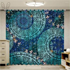 Curtain Ethnic Mandala Turquoise Window Curtains For Living Room Abstract Floral Bedroom Blackout Ultra-thin Micro Shading