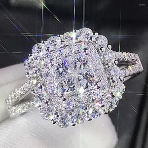 Clusterringe 18 Karat Au750 Weißgold Damenring Moissanit Diamanten 1 2 3 4 5 Princess Square Hochzeit Party Verlobung Jubiläum