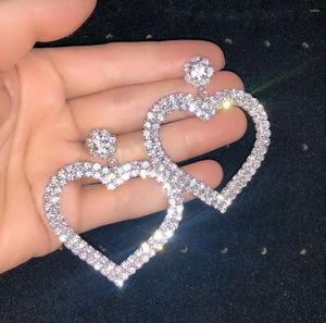 Orecchini a bottone pendenti con strass Bling a forma di cuore da sposa con goccia di cristallo orecchino a cerchio per donne ragazze gioielli scintillanti bohémien