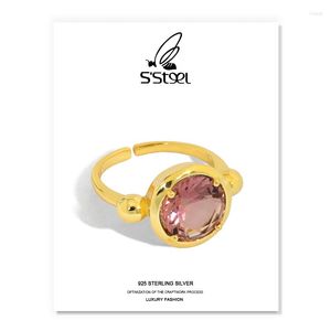 Cluster Rings S'Steel Tourmaline Gift for Women 925 Sterling Silver Luxury Designer Gold Open Ring Anillos de Plata Ley Jewellery