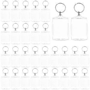 10/5st Acrylic Photo Frame Keychain Clear Bild Infoga tomma nyckelringar med Split Ring Photo Snap-In nyckelring för familjen