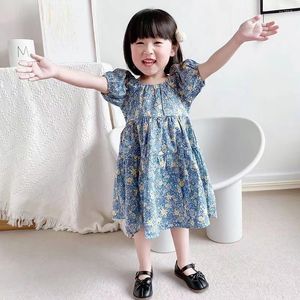 Abiti casual 2023 Summer Kids Girls Dress Stampa fiocco floreale per abbigliamento per bambini in cotone principessa di moda