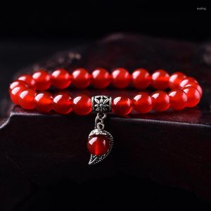 Charm Bracelets Red Crystal Round 8mm Beads Pray Tibetan Silver Leaf Pendant For Wowen Bracelet Jewelry Wholesale