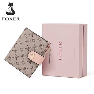 Card Holders FOXER Brand Short Wallet PVC Leather Large Capacity Card Slot Lady Coin Pocket Three Fold Clutch Money Bags For Women Key Holder J230515