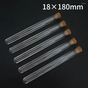 20pcs 50pcs 100pcs 18x180mm Transparent Plastic Round Bottom Test Tubes With Cork Stopper For School