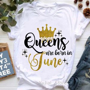 T-shirt feminina Coroa dourada Rainha nasce em janeiro a dezembro T-shirt gráfico de roupas femininas Tamart Femme Birthday Gifts Tops 230515