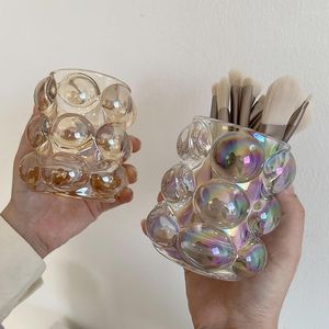 Förvaringslådor dekor glas makeup borste hållare penna kopp kosmetisk stationery arrangör kreativ ögonbryn blyerts läppglans kammar tandborste
