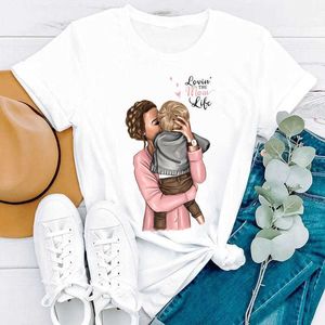 Kadın T-Shirt Kadın T-Shirt Erkek Oğul Mutlu Karikatür Anne Anne Anne Karikatür Moda Baskı Lady T-Shirts Üst Bayan Grafik T Shirt Kadın Tee P230515