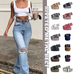 Belts Women Belt Punk Hardware Jeans Square Beads Rivet Buckle Decoration Waistband Metal Harajuku Eyelet Black Pi E6J4