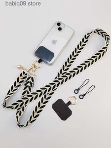 Cell Phone Straps Charms Adjustable Crossbody Long Mobile Phone Lanyard Wide Cloth Neckband Strap Rope Women's Pearl Hanging Ornaments Anti-Lost Lanyard T230512