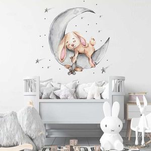 Barnens leksaks klistermärken akvarell Style Cartoon Bear Bunny Wall Stickers för Bbay Nursery Room Decoration Wall Decals för barnrumsdekor Matte