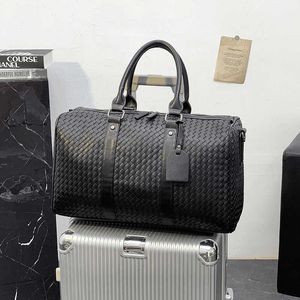 Duffel Bags Large Capacity Men's Travel Big Shoulder Duffle Carry on Luggage Tote Woven Pu Leather Black Men Handbags Bolso Hombre 230424
