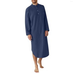 Etnisk kläder Casual Muslim Mens Robe Solid Color Loose Long Sleeve Button-Down Shirts 2023 Spring Leisure Man Kaftan Abaya Jubba Thobe