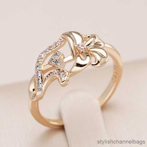 Bandringar Rose Gold Color Crystal Flower Ring For Women Natural Zircon Vintage Wedding Daily Jewelry Fine Girls Gift