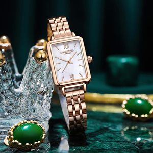 Mode Frauen Quarzuhr Retro Quadratische Uhr Französisch Kleine Scheibe Edelstahl Gold Strap Armbanduhr Damen Uhren Geschenk für wif262m