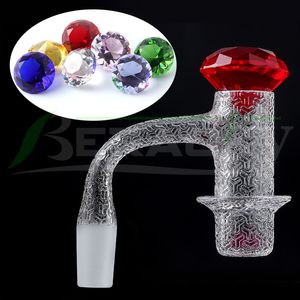 Beracky Sandblasted Halo de solda completa fumando quartzo liquidificador banger chanfrado bordado luminoso unhas de fumaça com tampa de carboidrato de diamante 2pcs rubi pérolas para bong bong bong bong plataformas