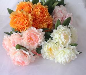 Flores decorativas 45 cm de seda peony artificial Flower Bouquet 5 Big Head Chirstmas Fake Party Wedding Decoration Deskhol