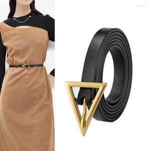 Belts Fashion Women's Belt Genuine Leather Thin Skinny Waist Jeans Waistband Female Triangular Alloy Buckle Dress Accessories