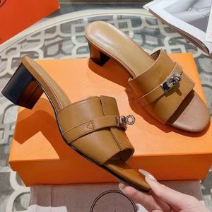 Fashion brand jewelry design ankle strap sandals high heels 5.5cm women's shoes women's wedding party slippers open-toed shoes leather luxury buttons with boxes of wome