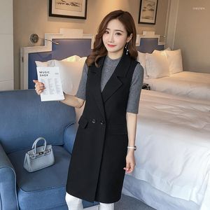 Women's Vests 2023 Women Elegant Suit Vest Female Autumn Sleeveless Long Jackets Outerwear Office Lady Solid Color Slim Waistcoat K14