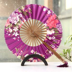 100pcs envio rápido padrão de flores de flor redonda moinho de vento de bambu fã de bolso de mão personalizado convidados de casamento presentes