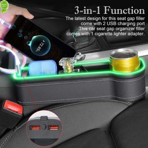 Car Car Crevice Storage Box With 2 USB Charger Adjustable Colorful LED Seat Gap Slit Pocket Seat Organizer Card Phone Cups Holder
