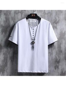 Men's T Shirts 2023 Fashion Mens Crew Neck With Cut And Buttons In Front Short Sleeve Cotton Color (B) Cuff T-Shirt