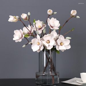 Decorative Flowers 51cm Big Magnolia Artificial Flower Branch Lifelike Plastic Fake Wedding Arrangement Home Decor Vase